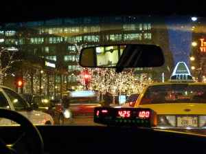 Chicago snow storm thru taxi window at Xmas
